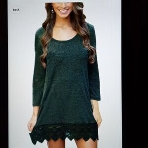 Miyang Women's Long Sleeve A-line Lace Trim Mini Dress